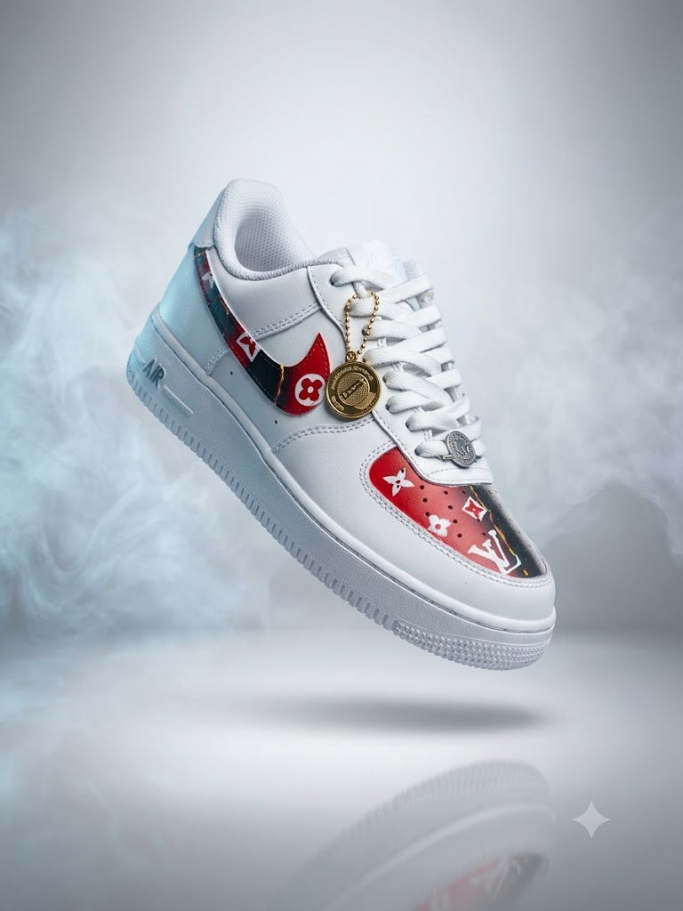 San tos Custom Red Monogram Sneakers