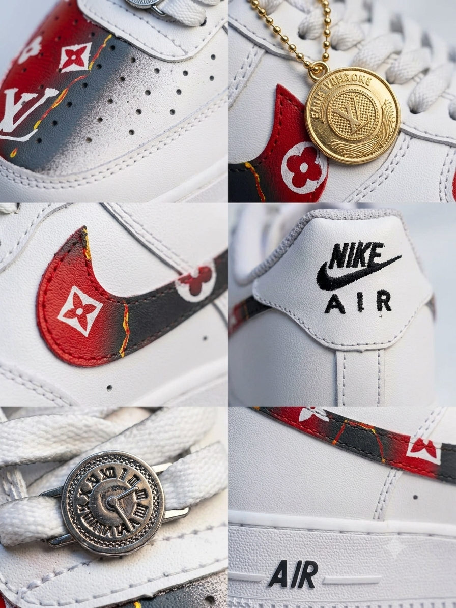 San tos Custom Red Monogram Sneakers