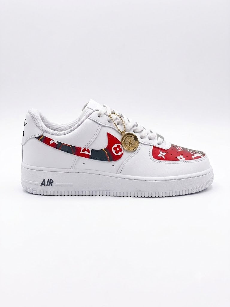 San tos Custom Red Monogram Sneakers